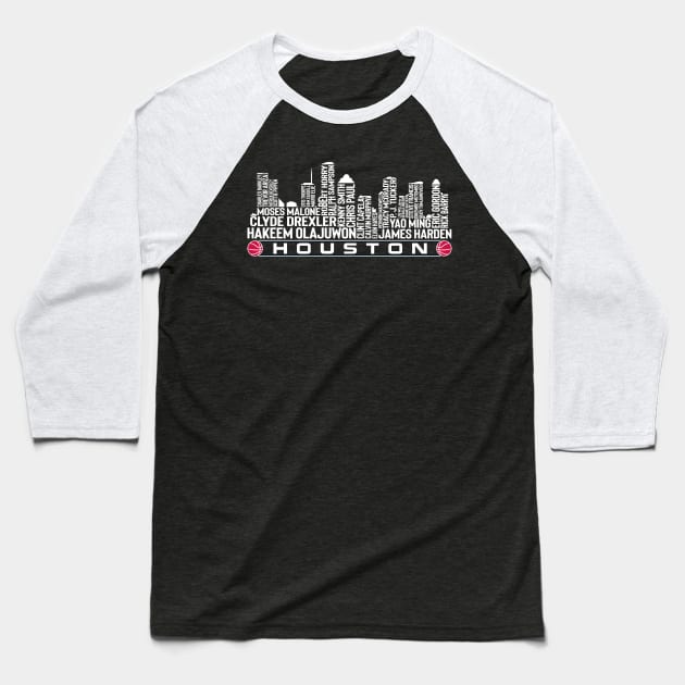 Houston Basketball Team All Time Legends, Denver City Skyline Baseball T-Shirt by Legend Skyline